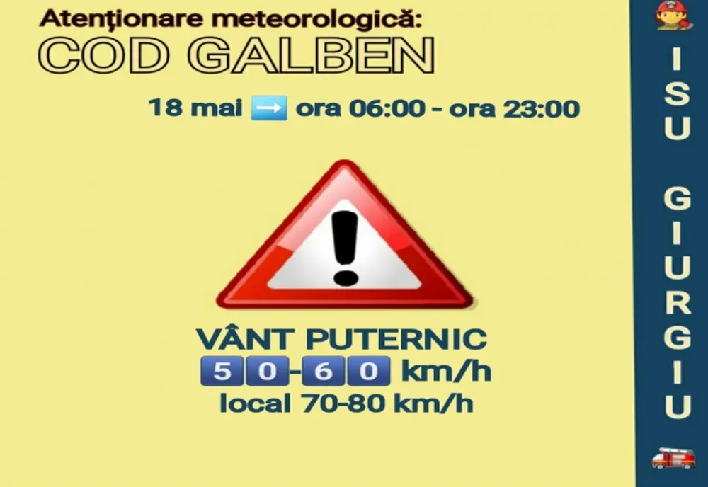 Zi cu vânt puternic în județul Giurgiu. Ce recomandă ISU 