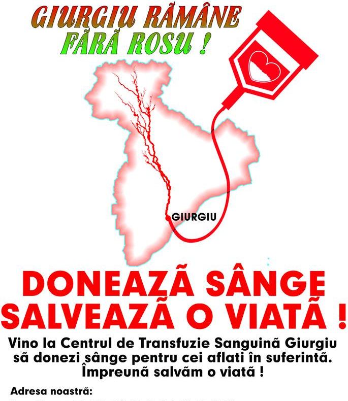 Alertă! "Giurgiu rămâne fără roşu", stocurile de sânge sunt la limita minimă!