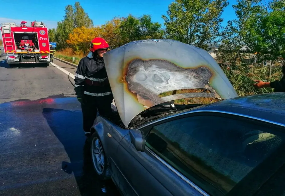 Autoturism în flăcări pe DN 5 Giurgiu - București