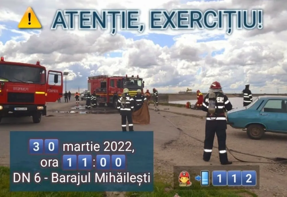 Exerciţiu al pompierilor în zona barajului din Mihăileşti. Pentru ce situaţii de urgenţă se pregătesc