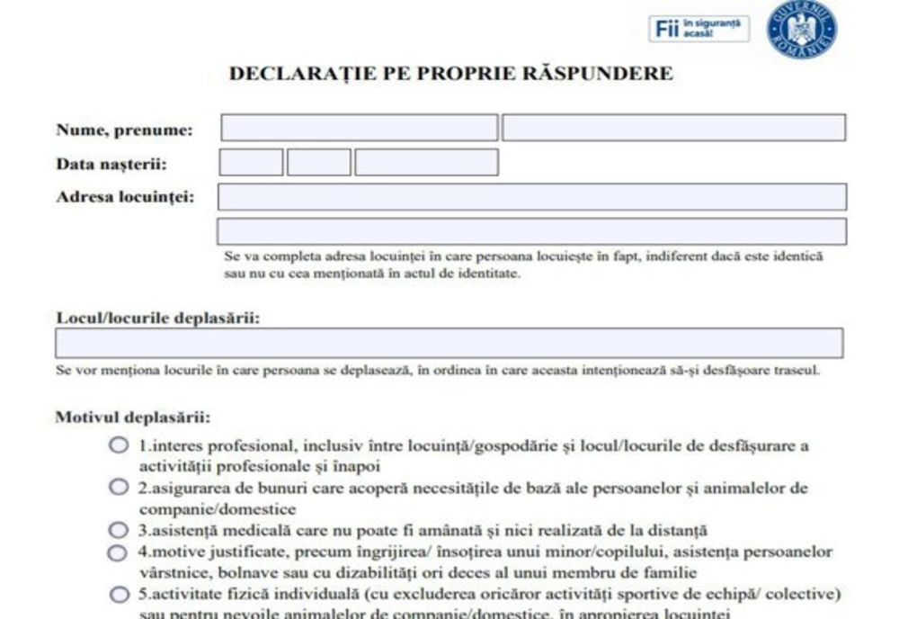Un nou model simplificat al declarației pe proprie răspundere