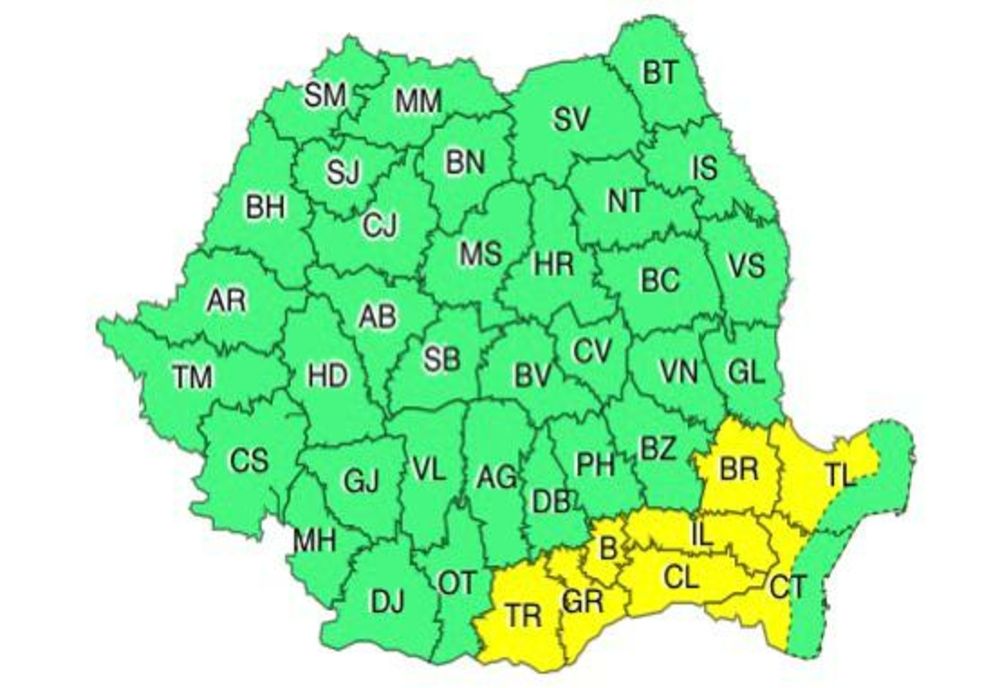 Cod galben de ninsori în opt județe, printre care se află Giurgiu și Ilfov 