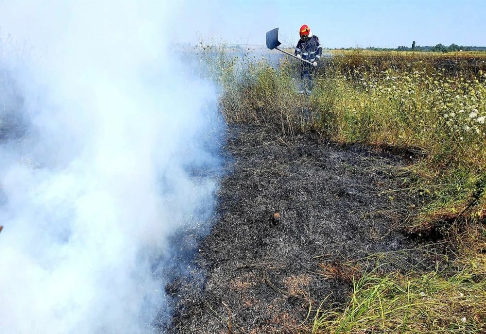 10 hectare de vegetație și mărăciniș, din Popești, în flăcări. Două echipaje de pompieri au intervenit
