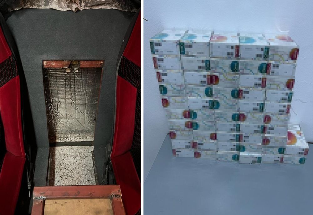 Țigarete în valoare de 11.440 lei, ascunse într-un autocar, descoperite de polițiștii de frontieră giurgiuveni