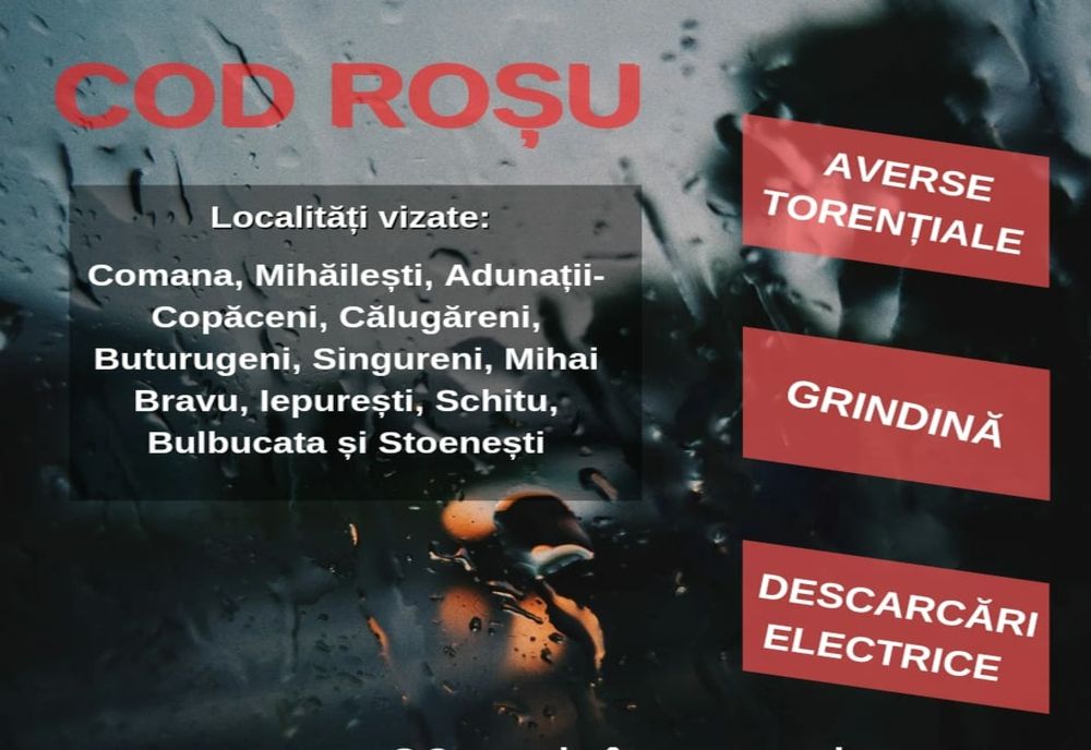 Cod roșu în mai multe localități ale județului  